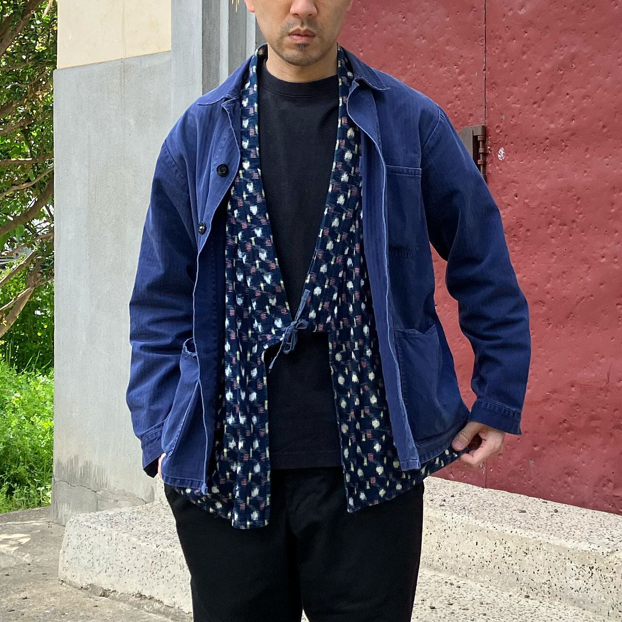Vintage Japanese Noragi Jacket - Indigo Dyed Cotton Kimono Fabric, Kasuri Textile, Showa Era Uwappari for Remake