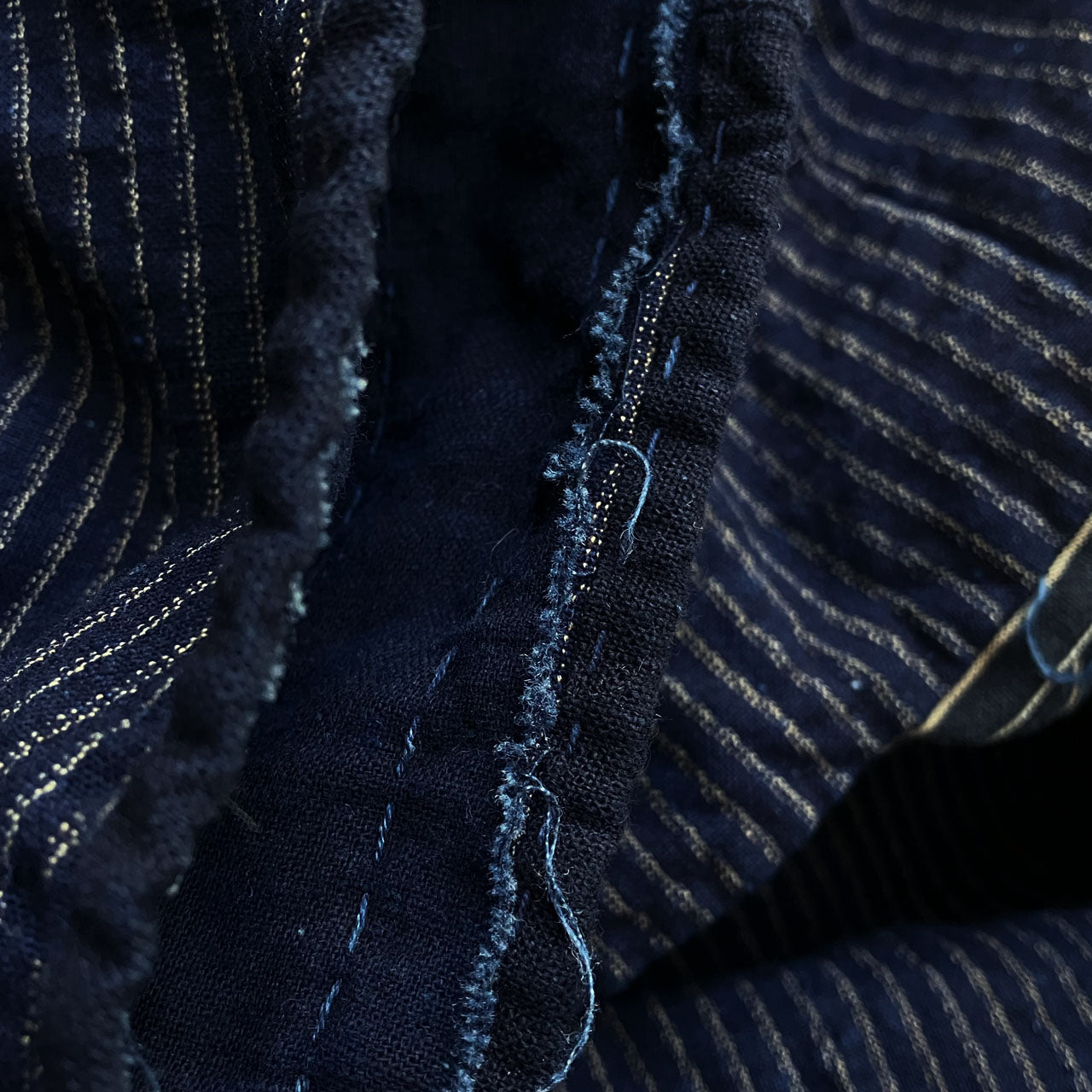 Traditional Indigo Noragi with Frayed Sashiko Threads