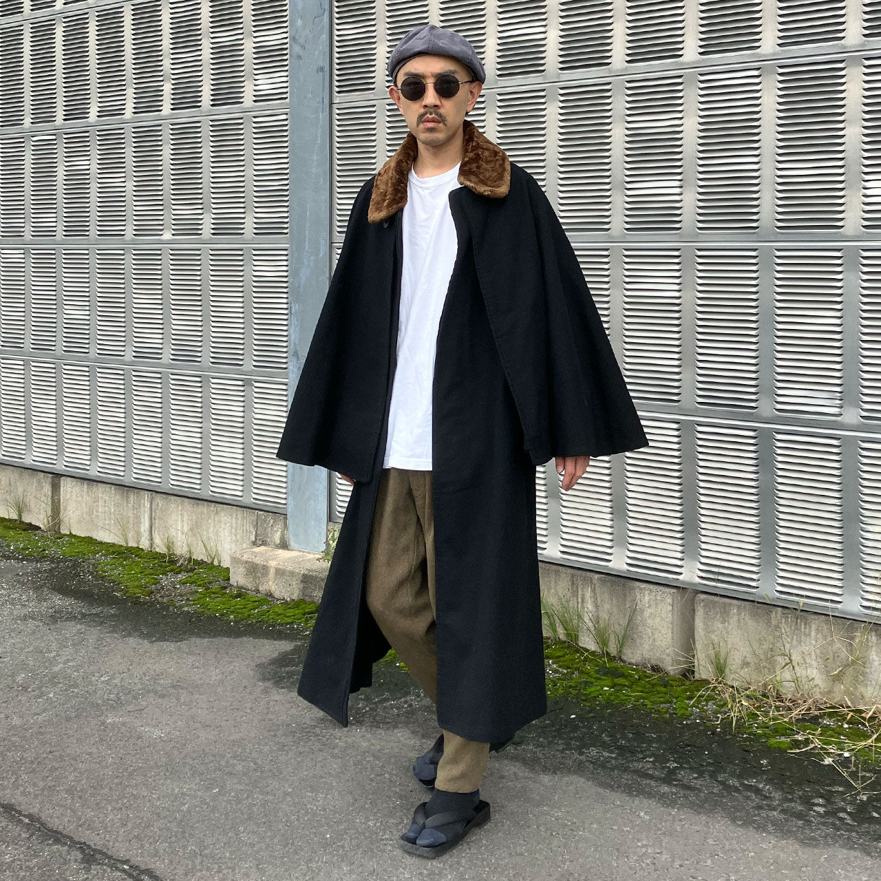 Antique 1920s Japanese Inverness-Style Coat with Sleeveless Cape