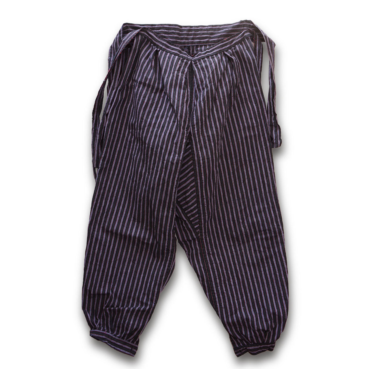 Mid-Showa Japanese cotton stripe Monpe pants with double-knee reinforcement