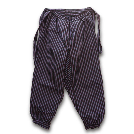 Mid-Showa Japanese cotton stripe Monpe pants with double-knee reinforcement
