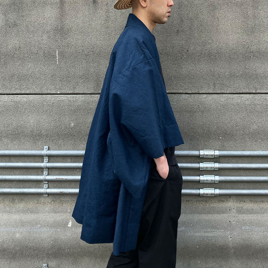 Vintage Japanese Men's Haori Kimono | Blue Mix Fabric | Showa Era | Easy Styling with T-Shirts & Wide Pants