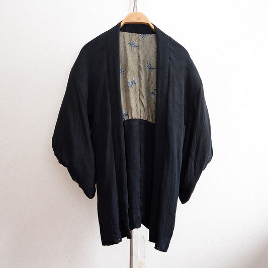 Haori Kimono Japanese Vintage Jacket Black Karashishi Kuro Montsuki