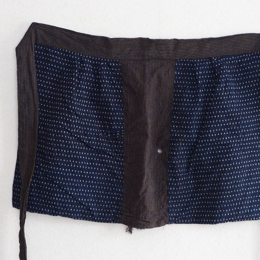Japanese Apron Maekake Wrap Skirt Indigo Mosquito Kasuri Pattern Stripe Vintage Fabric Cotton Boro