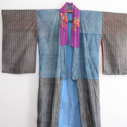 Juban For Women Kimono Robe Long Crazy Pattern Butterfly Japan Vintage