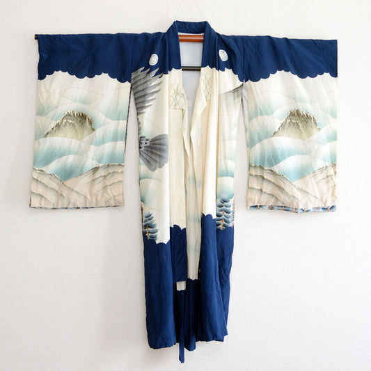Traditional Japanese boys kimono with eagle and Mount Fuji crest