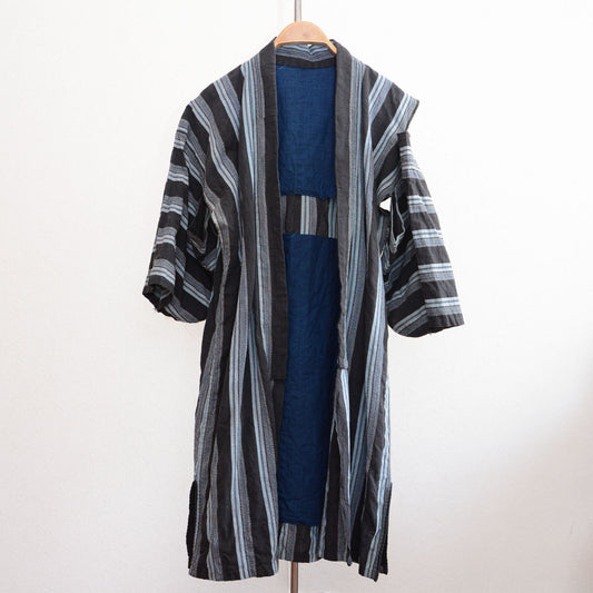 vintage Japanese noragi jacket in black striped cotton fabric