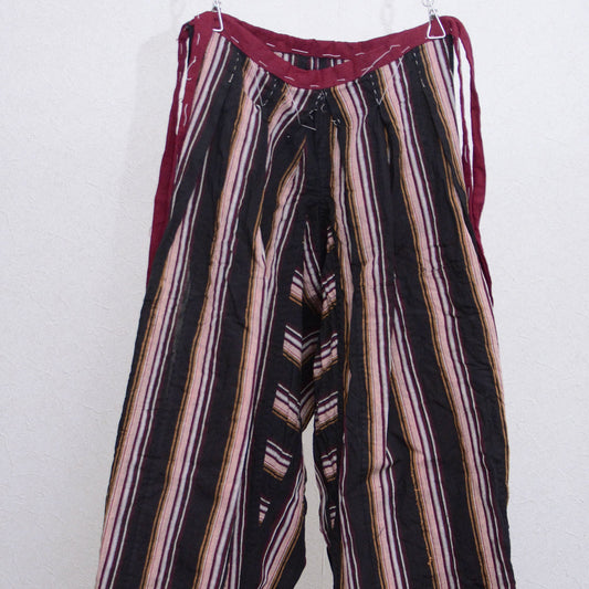 Monpe Pants Noragi Japanese Fabric Vintage Cotton Black Stripe Pattern Double Knee