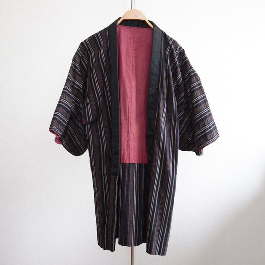 Vintage Japanese noragi jacket made of striped cotton fabric
