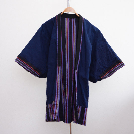Vintage Japanese noragi jacket with striped pattern and indigo plain lining