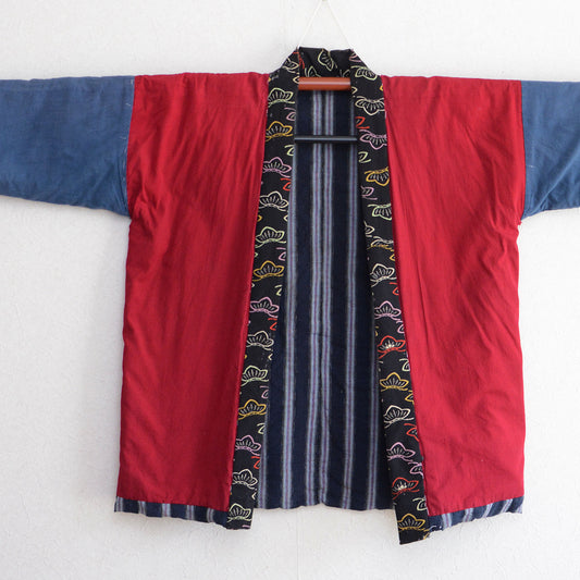 Hanten Jacket Kimono Padded Noragi Style Crazy Pattern Japanese Fabric Vintage