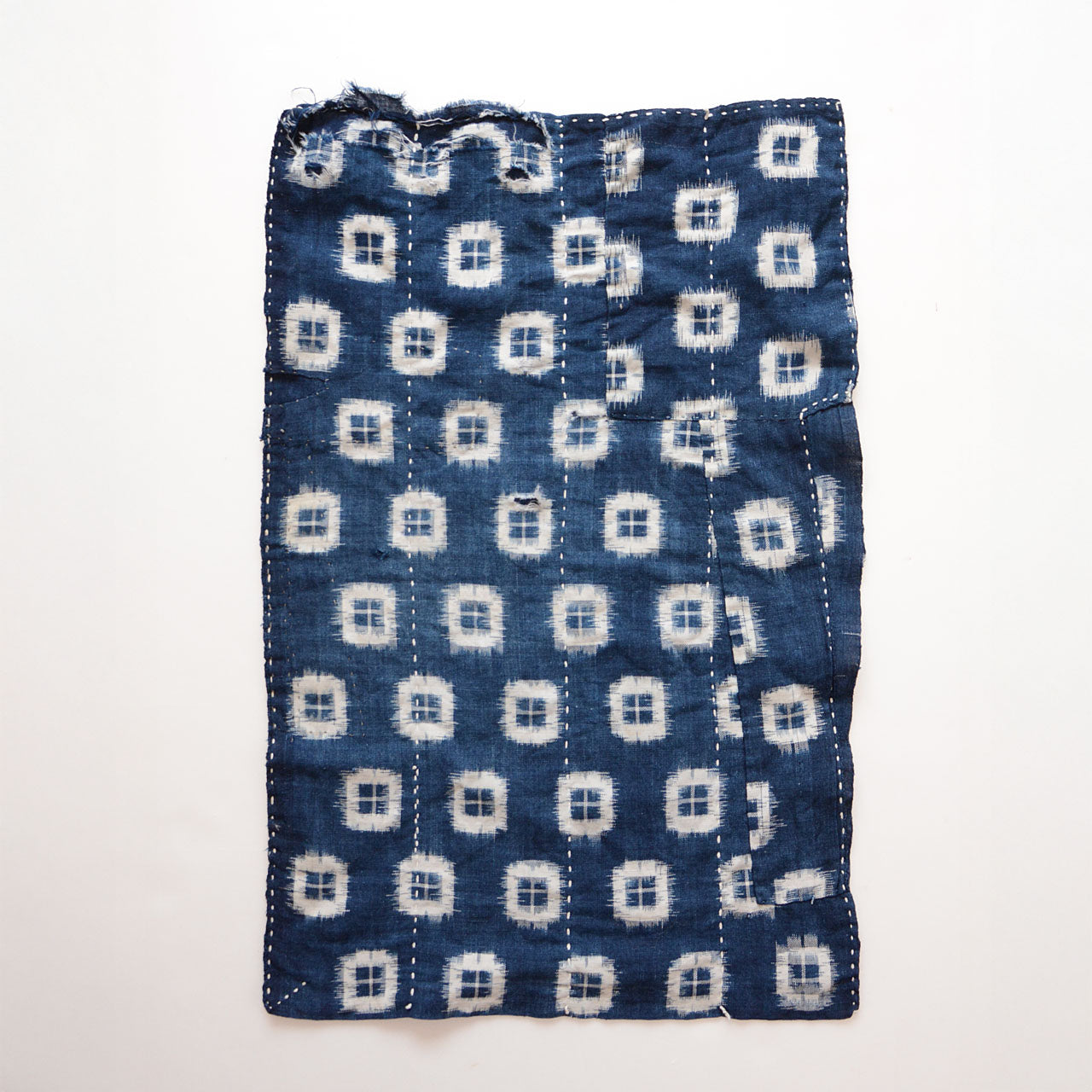 Vintage indigo-dyed kasuri cotton sashiko zoukin from mid-Showa period