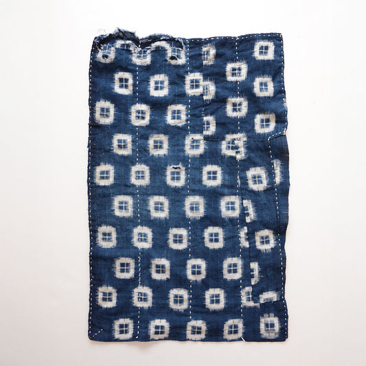 Vintage indigo-dyed kasuri cotton sashiko zoukin from mid-Showa period