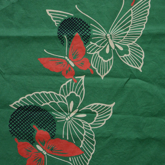 Japanese vintage cotton fabric scrap with butterfly pattern from mid-Showa era