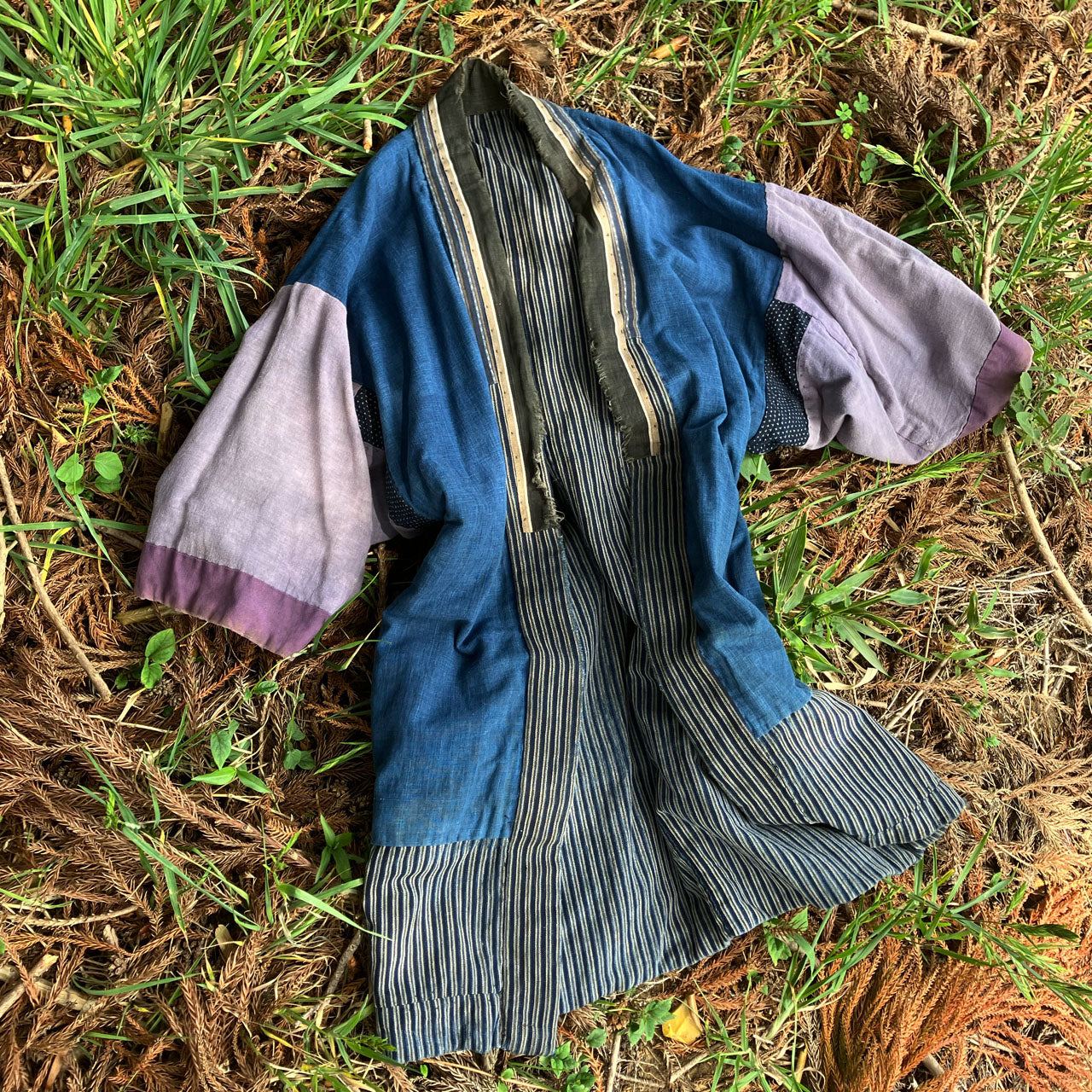 Vintage indigo Noragi jacket with crazy patchwork design