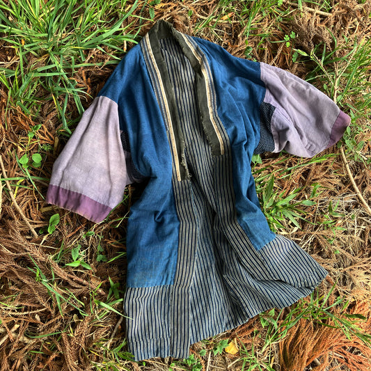 Vintage indigo Noragi jacket with crazy patchwork design