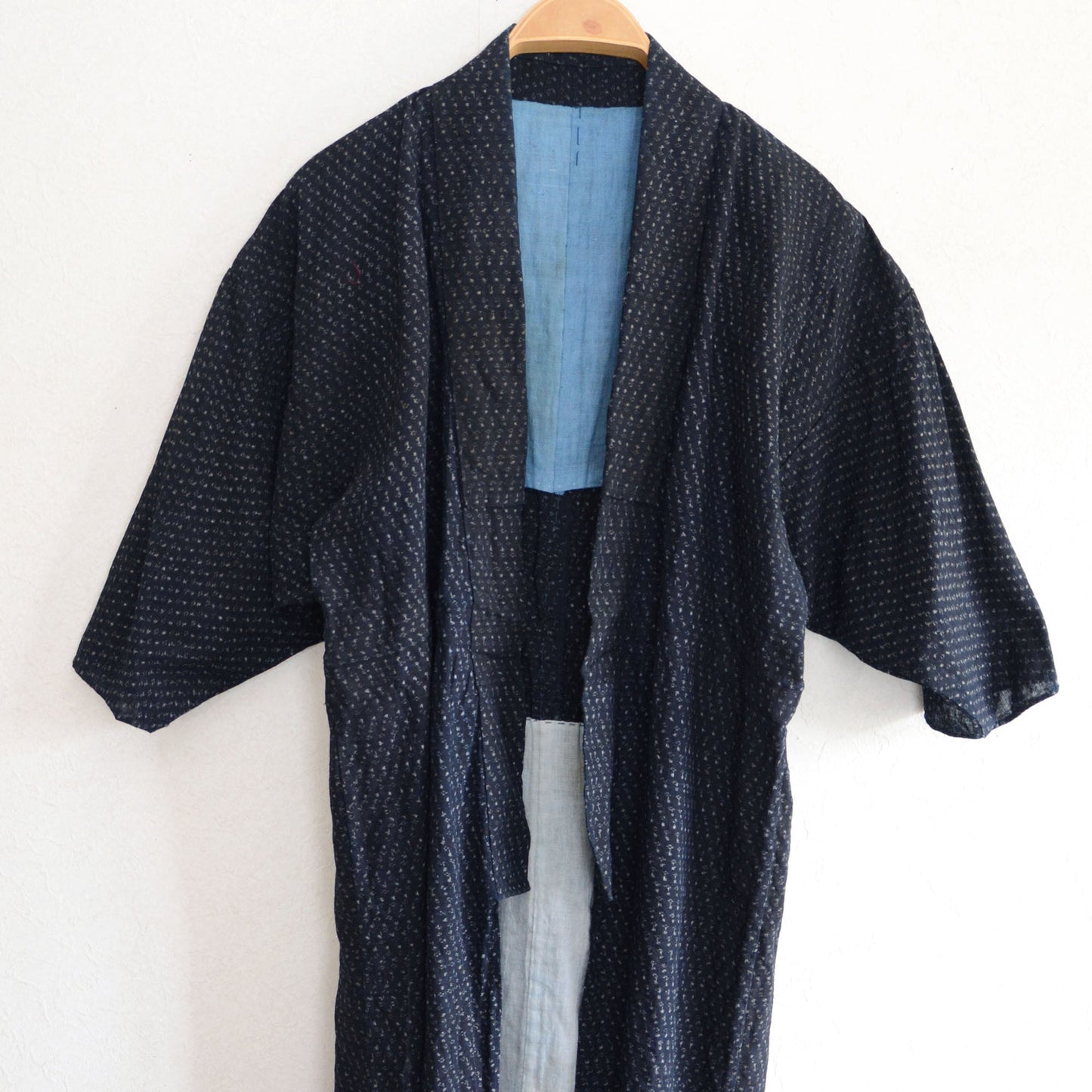 Kasuri Fabric Indigo Kimono Robe Long Cotton Japan Vintage
