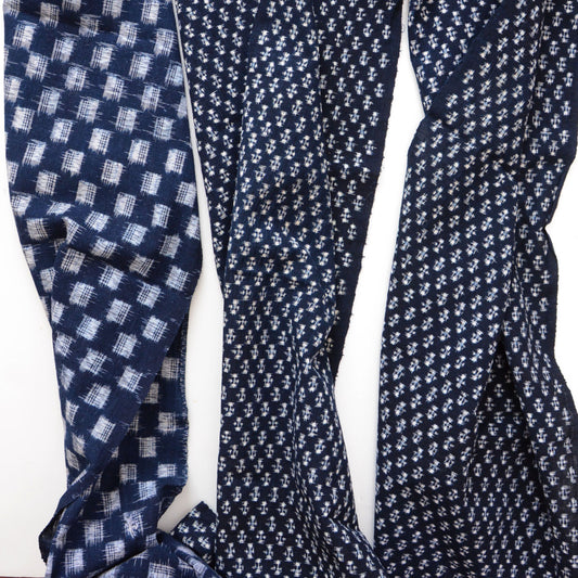 Japanese indigo kasuri fabric scraps set for boro and sashiko