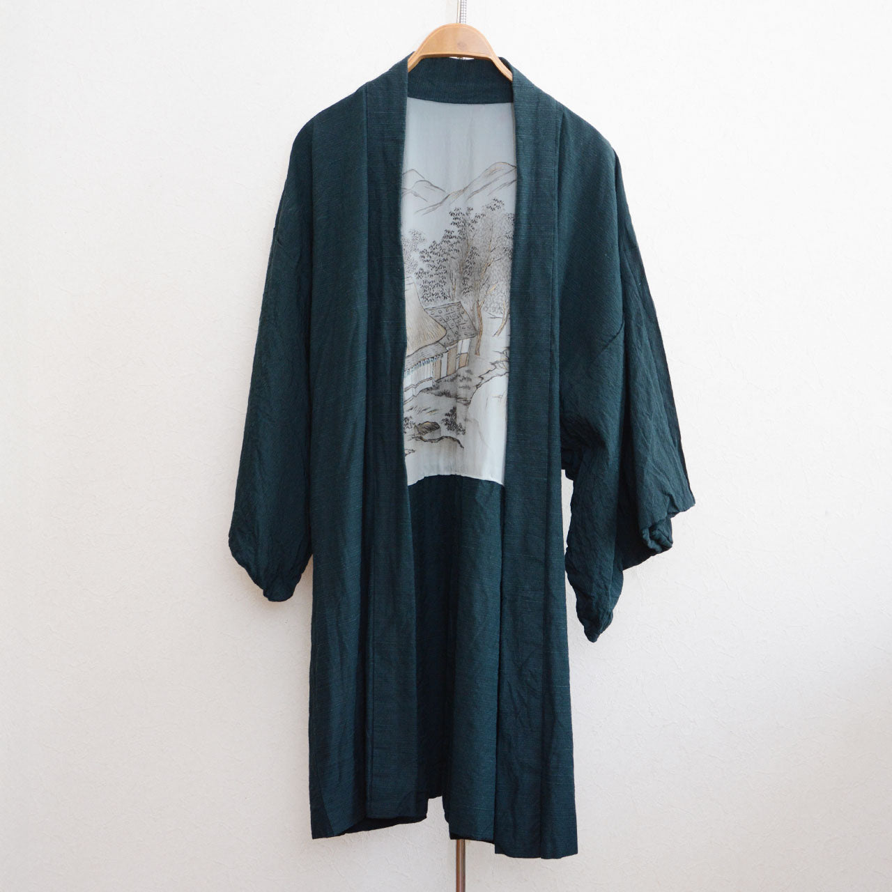 Vintage Haori Kimono Jacket with Green Scenic Lining – Japanese Men’s Wear