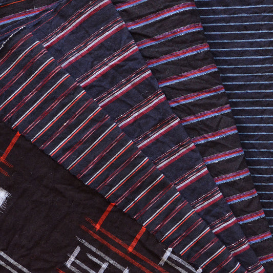 Japanese Fabric Scraps Set Cotton Stripe Kasuri Pattern Vintage B6