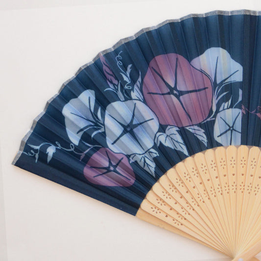 Japanese folding fan with elegant morning glory design