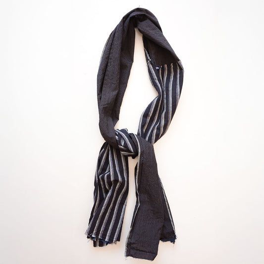 Japanese vintage indigo-dyed cotton stole with hand-stitched patchwork