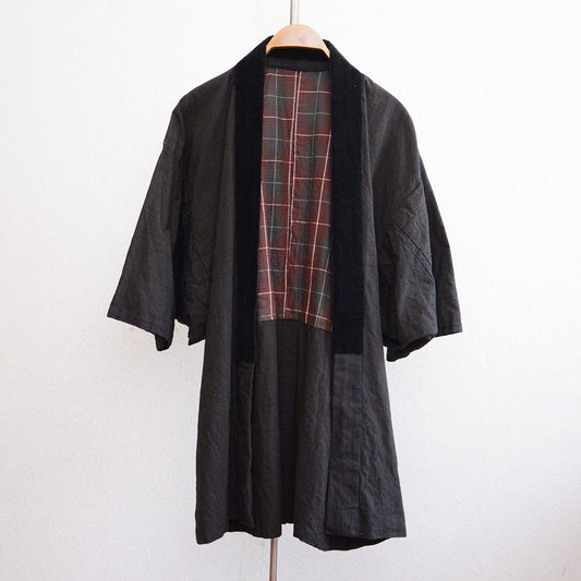 vintage japanese kimono jacket made of indigo-dyed striped cotton