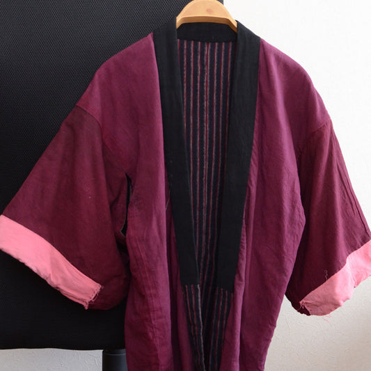 Noragi Antique Kimono Jacket Japanese Fabric Cotton Vintage Shima Stripe Pattern Sashiko