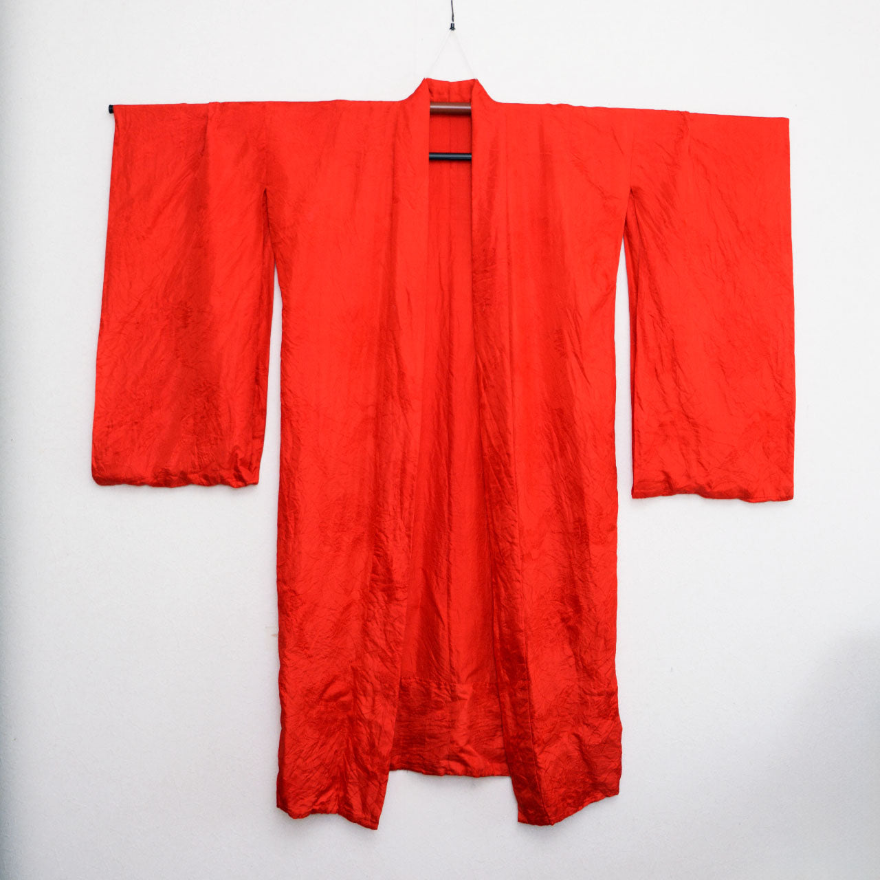 Vintage red juban kimono with floral and crane patterns