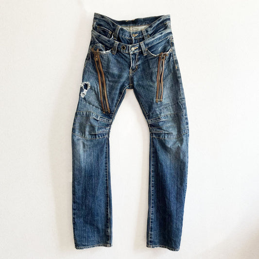 Vintage PPFM double-waist denim pants from Japan