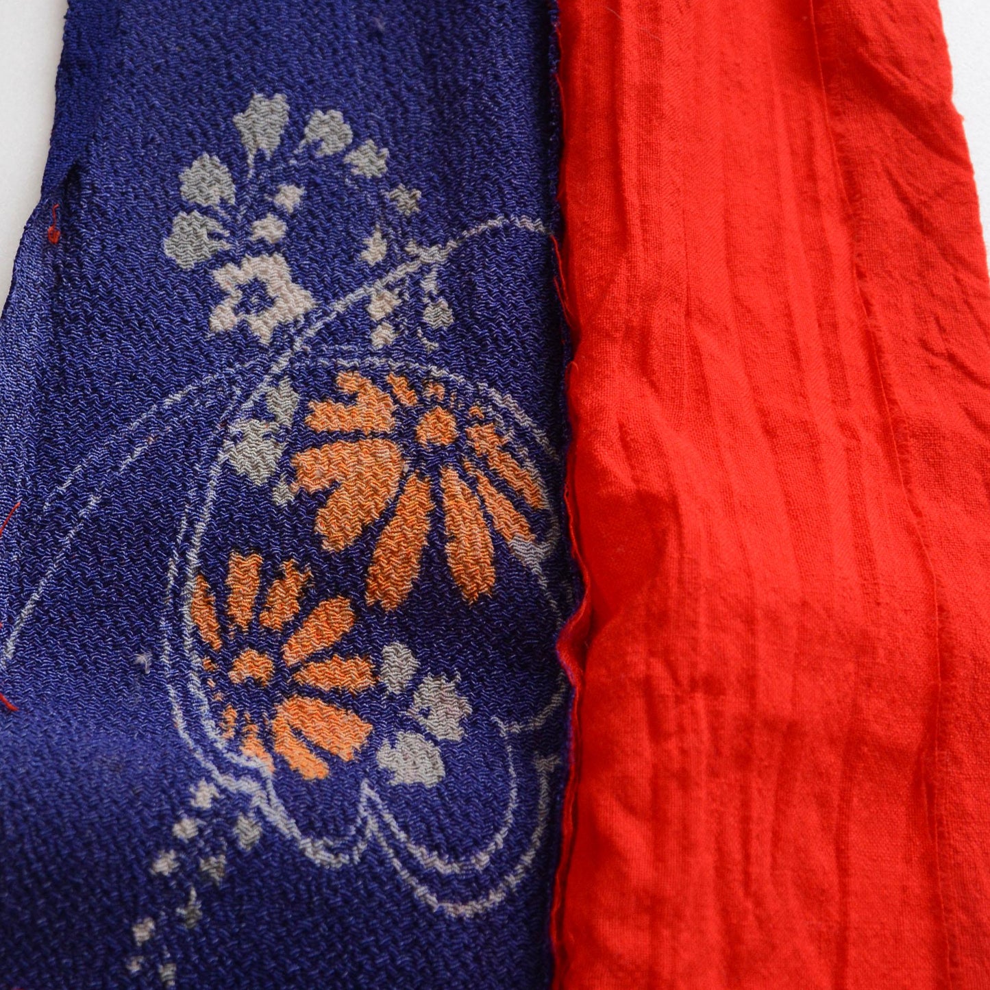 Vintage Japanese haneri with floral pattern on chirimen fabric