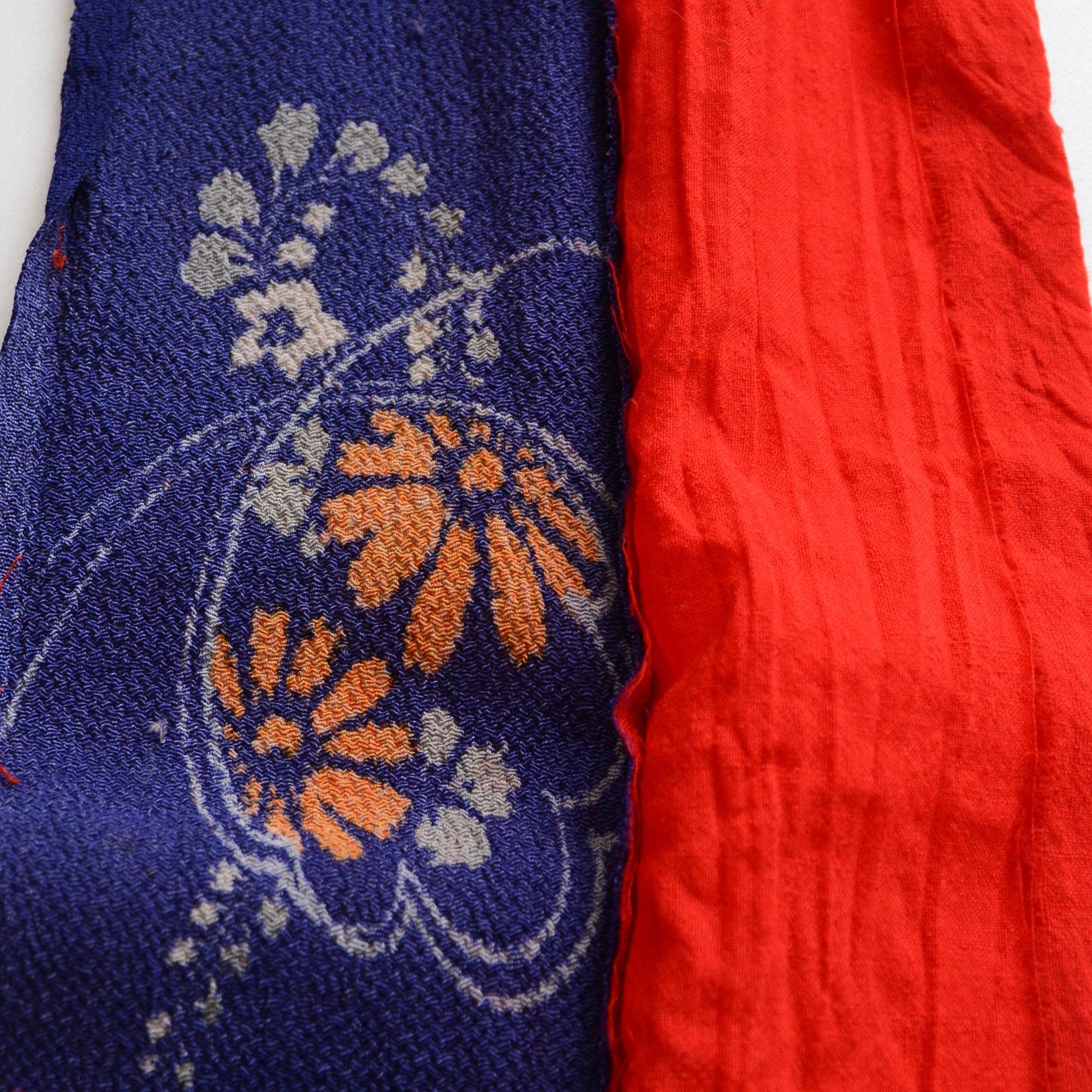 Vintage Japanese haneri with floral pattern on chirimen fabric