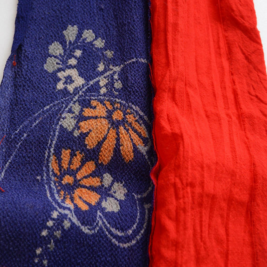Vintage Japanese haneri with floral pattern on chirimen fabric