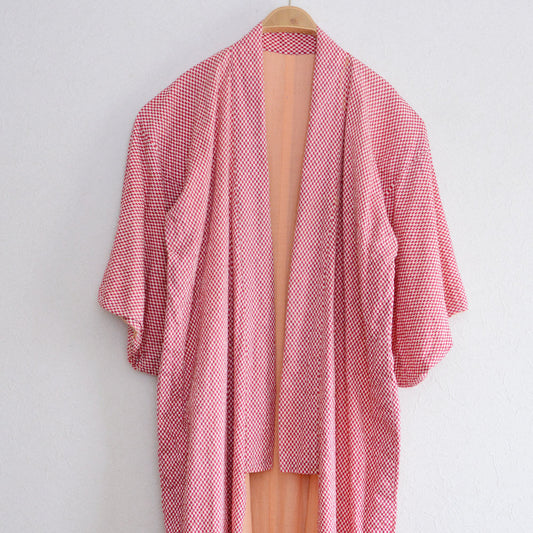 Checkerboard Pattern Kimono Robe Long Cotton Japan Vintage