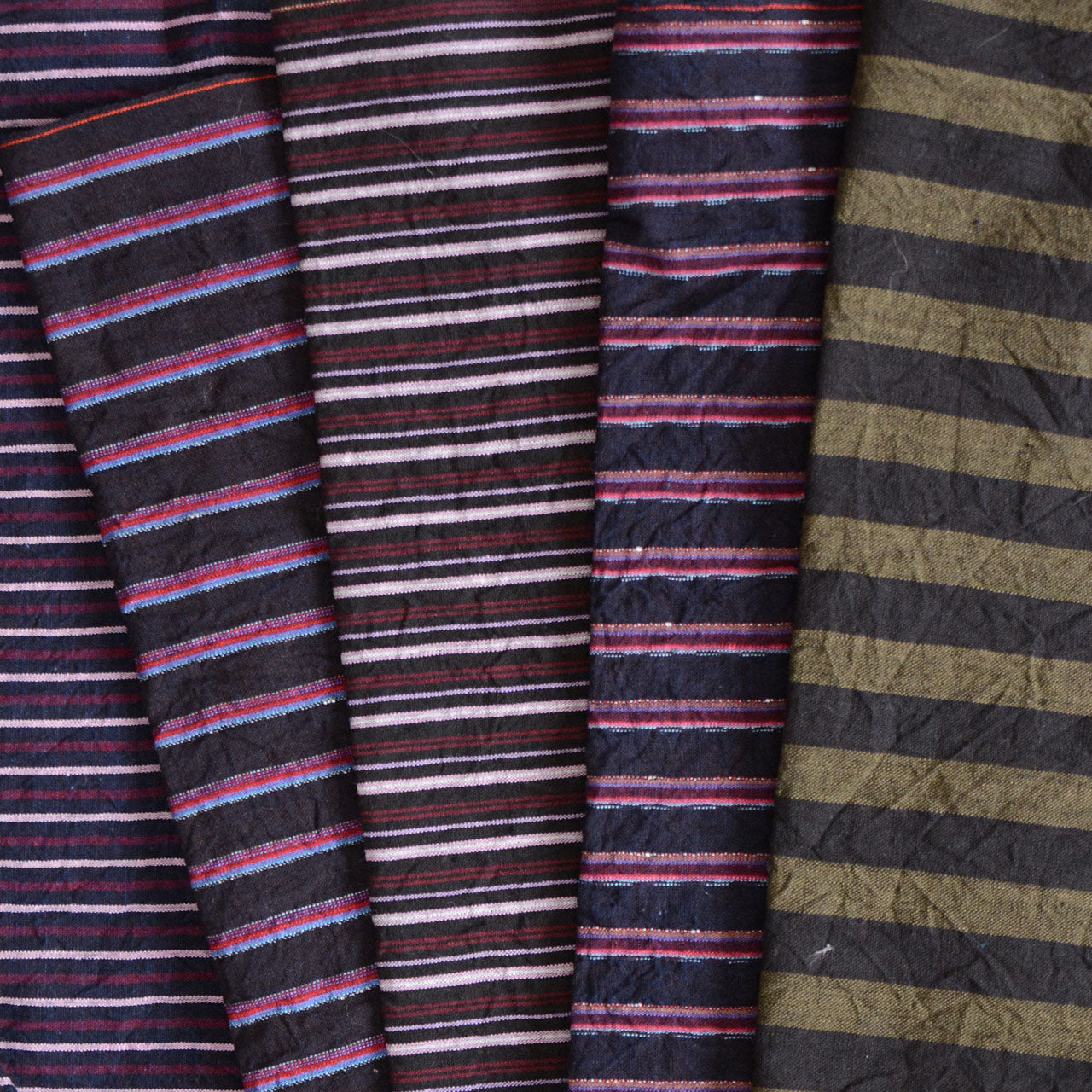 Vintage Japanese cotton fabric scraps with indigo and striped patterns, perfect for quilting or mending