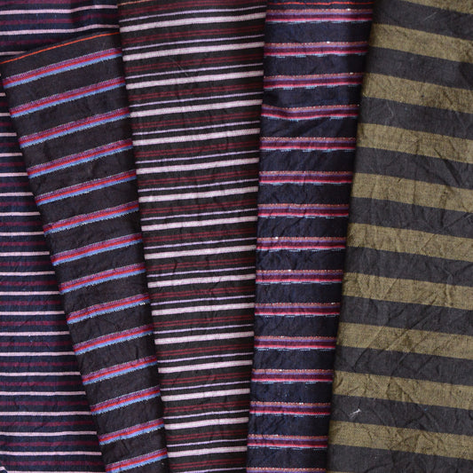 Vintage Japanese cotton fabric scraps with indigo and striped patterns, perfect for quilting or mending