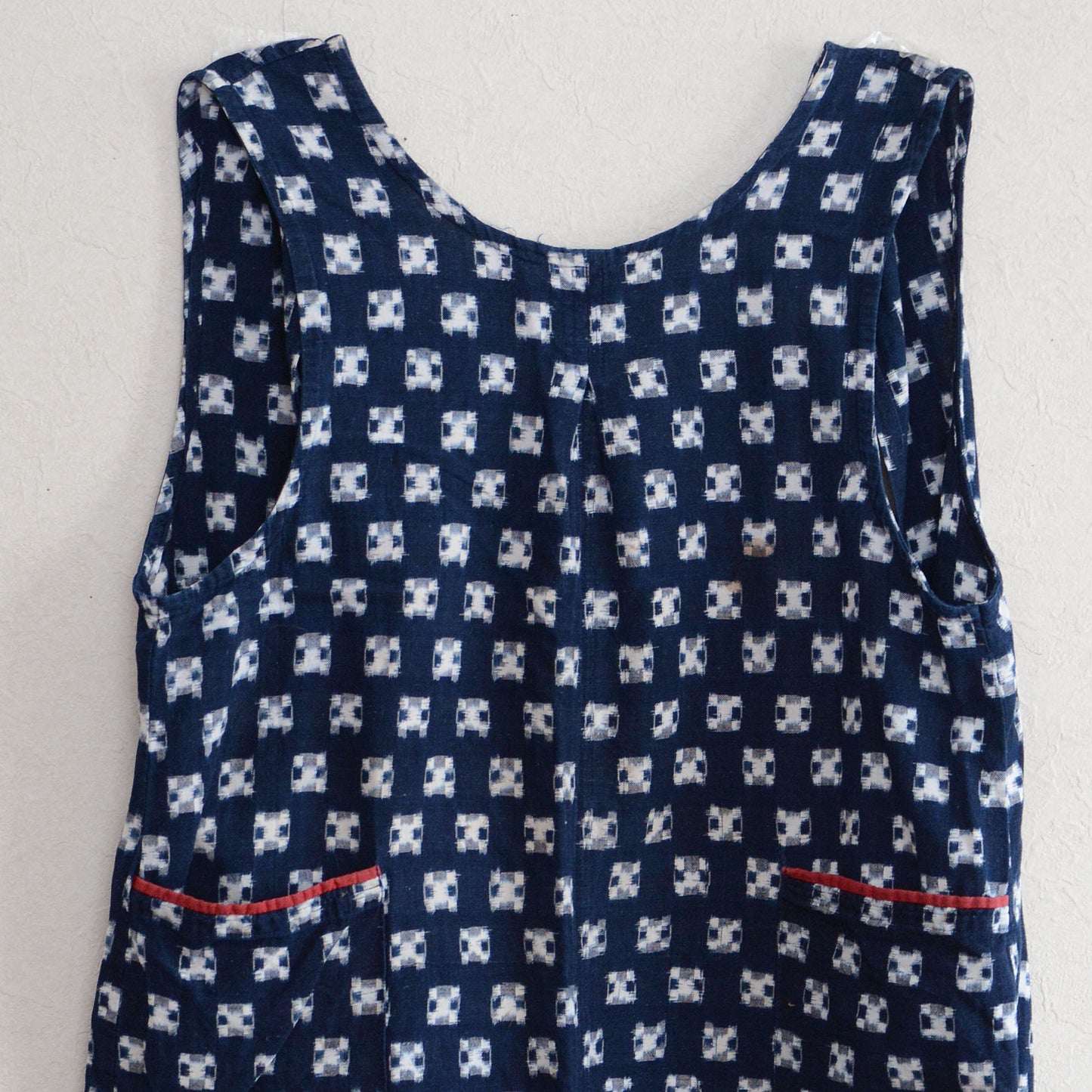 Japanese Apron Kasuri Pattern Ikat Indigo Vintage Fabric Cotton No Sleeve Tops