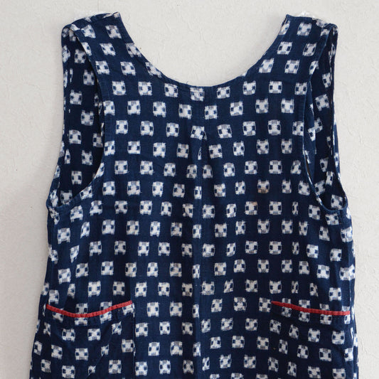Japanese Apron Kasuri Pattern Ikat Indigo Vintage Fabric Cotton No Sleeve Tops