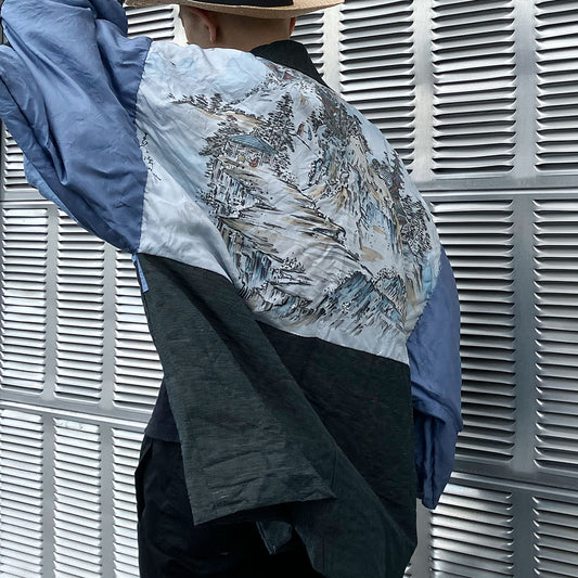 Vintage Showa-Era Men's Haori | Stunning Lining Art | Unique Modern Jacket Style