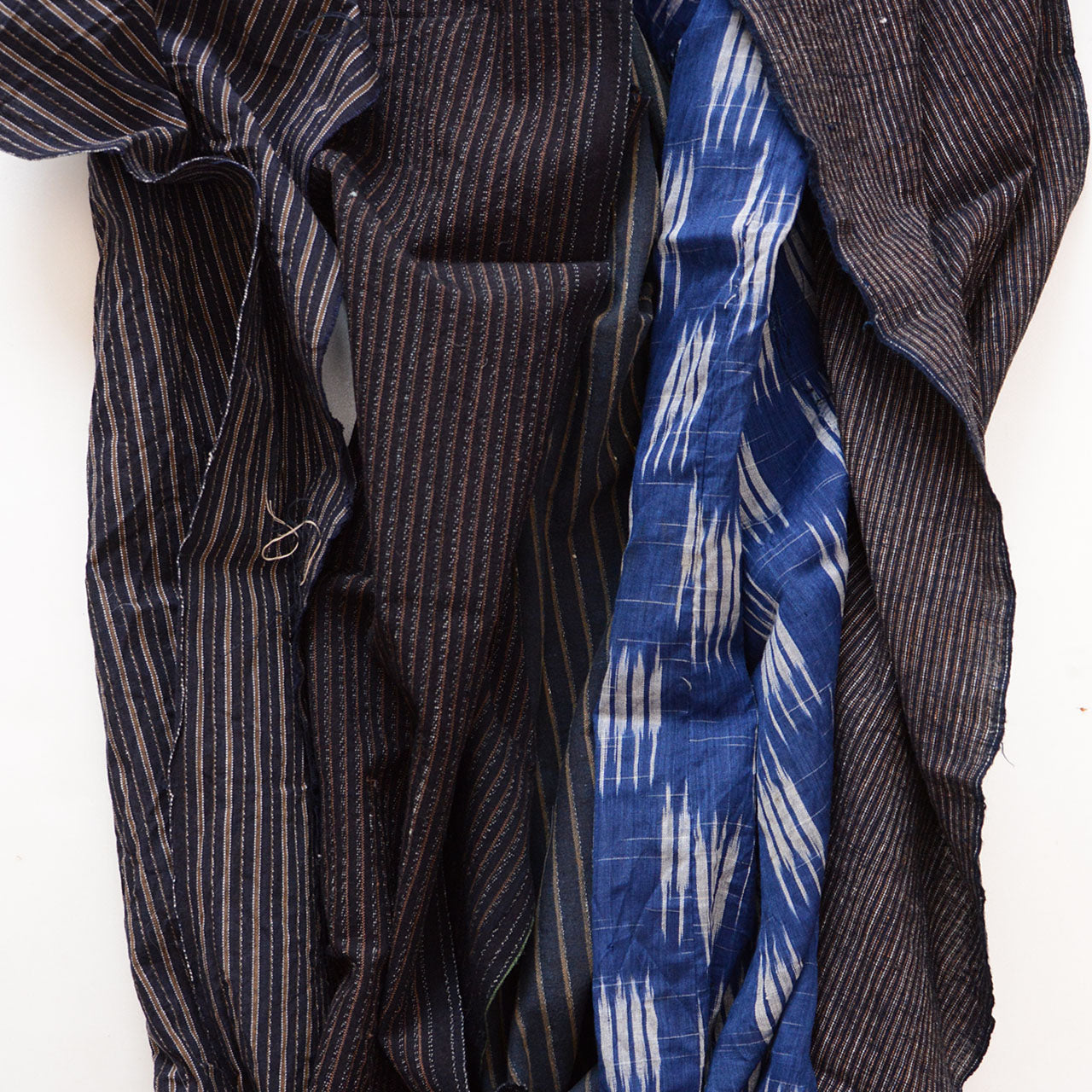 Vintage Japanese cotton fabric scraps with striped pattern and kasuri