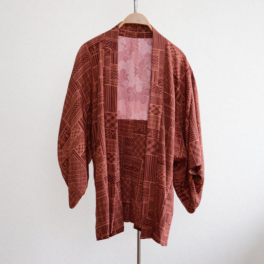 Vintage Japanese haori jacket with traditional geometric patterns