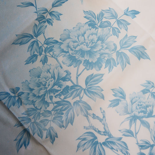Vintage Japanese furoshiki with gradient blue floral design