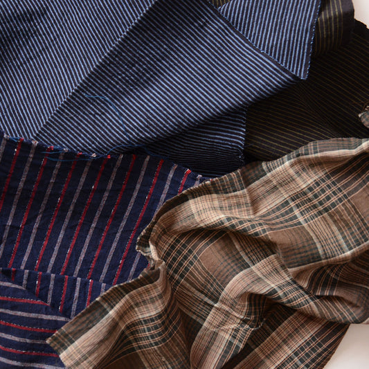 Vintage Japanese fabric scraps with stripes and checks for crafting