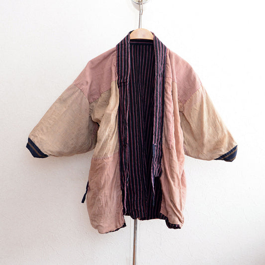 Boro Noragi Antique Kimono Jacket Japanese Fabric Cotton Vintage Stripe Pattern Crazy Patchwork Fade