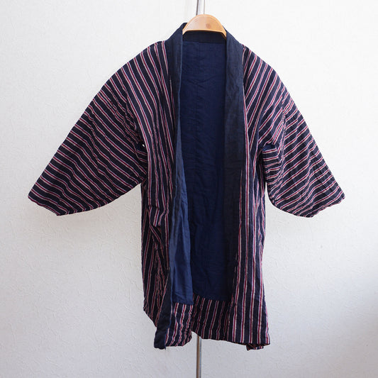 Noragi Cotton Kimono Jacket Vintage Japanese Fabric Stripe Pattern Antique