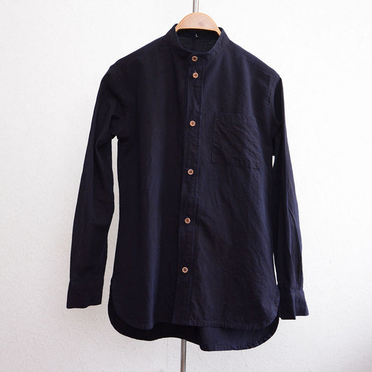 Vintage Japanese band collar shirt made of indigo-dyed cotton