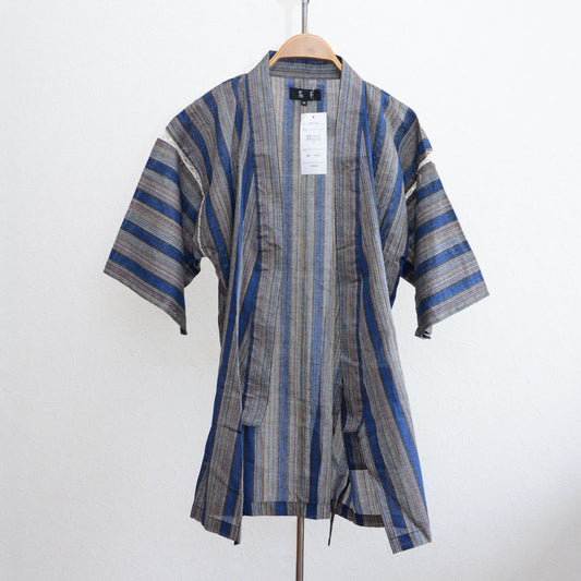 jinbei kimono jacket in blue striped cotton