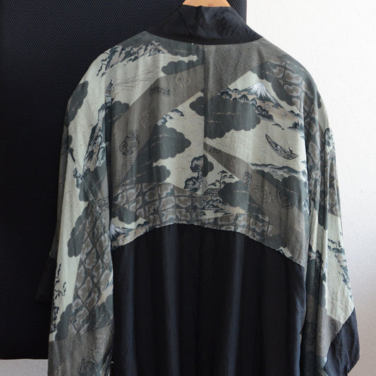 Black Haori Jacket Kimono Japane Vintage Montsuki Nihonga Art