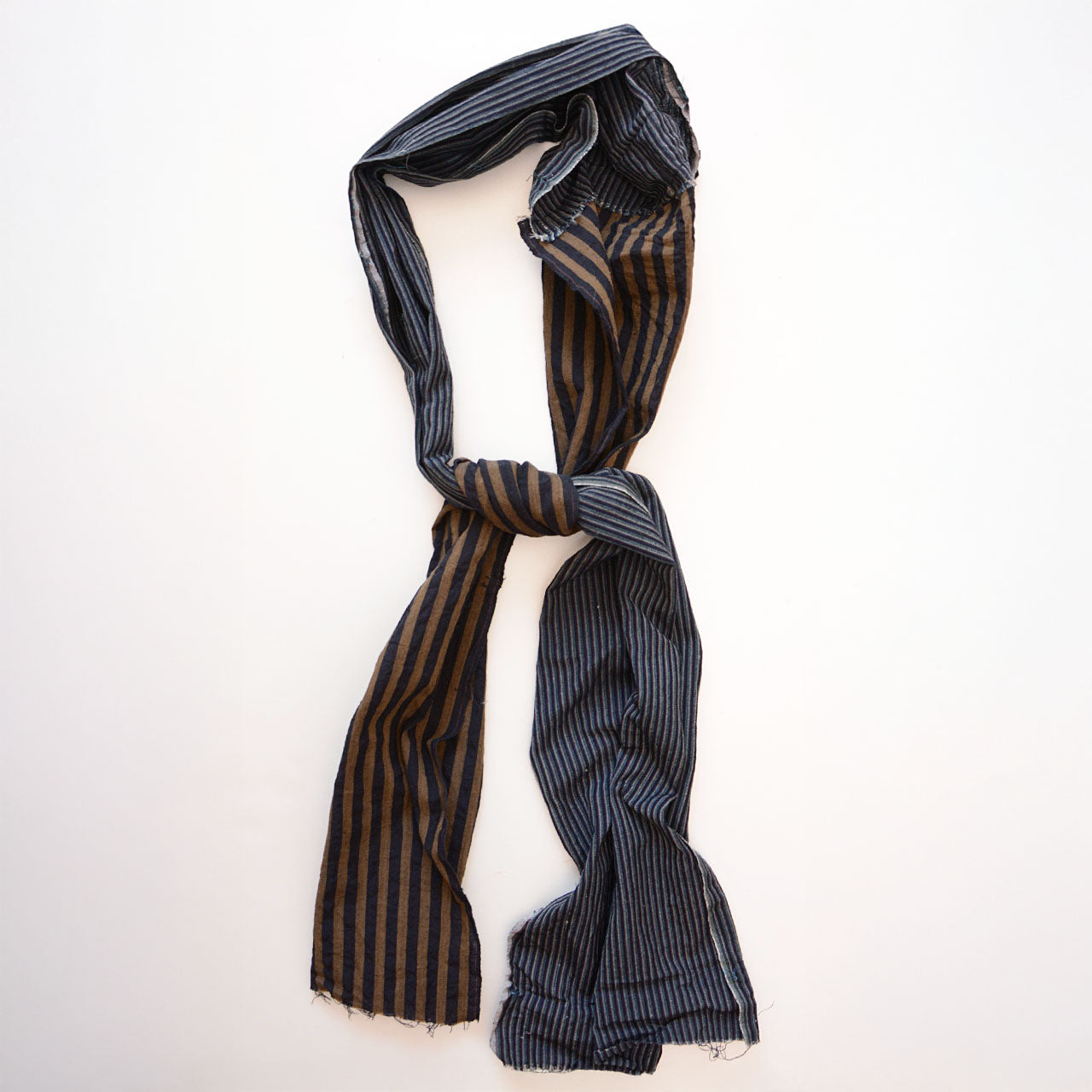 Japanese vintage scarf with hand-stitched patchwork cotton and striped patterns