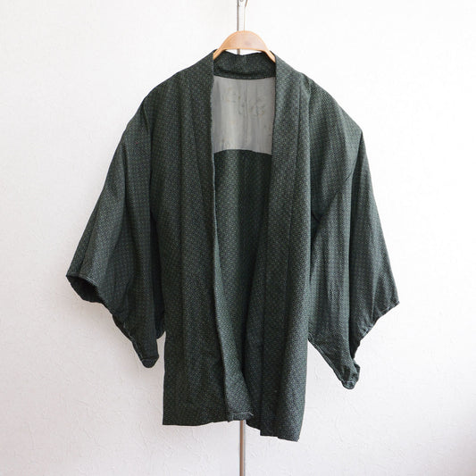 Vintage women’s haori with deep green base and fine komon-style pattern